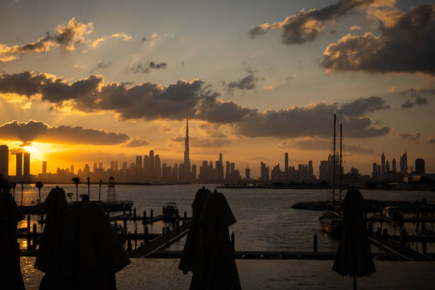 istock Silhouette of Dubai city during sunset 1203183351