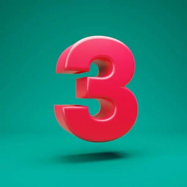 Pink 3d number 3 on mint background. 3D rendering. Best for anniversary, birthday party, celebration.