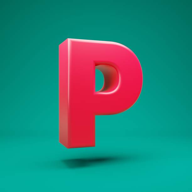 Pink 3d letter P uppercase on mint background. 3D rendering. Best for anniversary, birthday party, celebration.