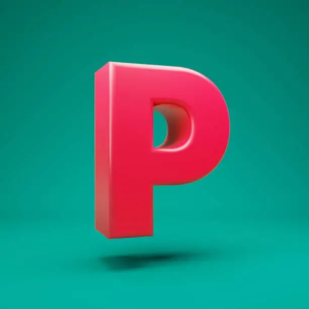 Pink 3d letter P uppercase on mint background. 3D rendering. Best for anniversary, birthday party, celebration.