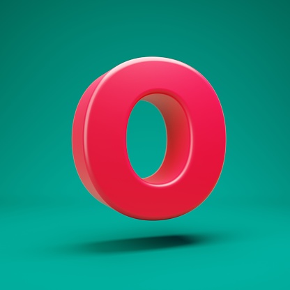 Pink 3d letter O uppercase on mint background. 3D rendering. Best for anniversary, birthday party, celebration.