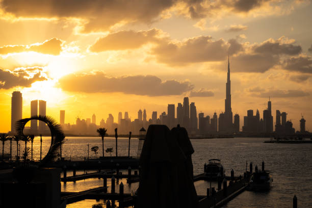 istock Silhouette of Dubai city during sunset 1203183535