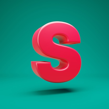 Pink 3d letter S uppercase on mint background. 3D rendering. Best for anniversary, birthday party, celebration.