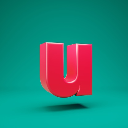 Pink 3d letter U lowercase on mint background. 3D rendering. Best for anniversary, birthday party, celebration.