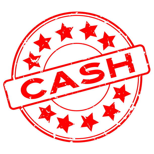 istock Grunge red cash word with star icon round rubber seal stamp on white background 1203185126
