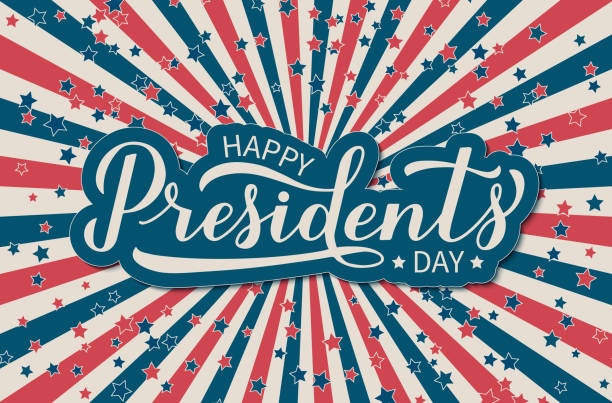 Happy Presidentâs Day calligraphy lettering on American retro patriotic background. Easy to edit vector template for logo design, banner, greeting card, postcard, flyer. Happy Presidentâs Day calligraphy lettering on American retro patriotic background. Easy to edit vector template for logo design, banner, greeting card, postcard, flyer. presidents day logo stock illustrations