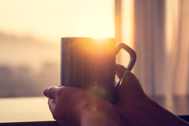 istock Hand holding cup of drink with sunlight 1203186212