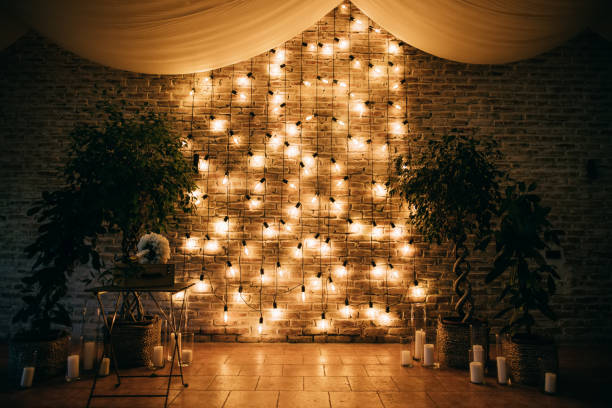 Wedding arch decoration with garlands, wedding reception
