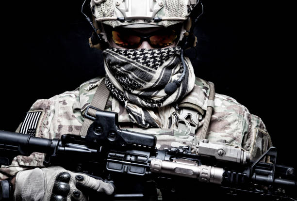 Armed marine rider portrait with hidden face