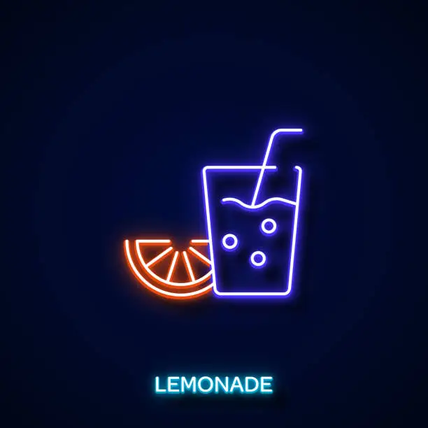 Vector illustration of Lemonade Neon Style, Design Elements