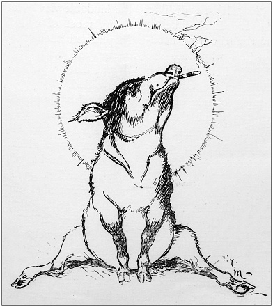Antique Illustration: Smoking pig