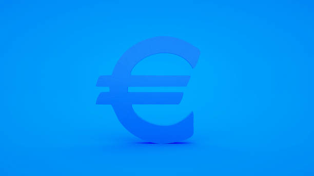 simbolo dell'euro isolato su sfondo blu. illustrazione 3d - european union coin european union currency coin front view foto e immagini stock
