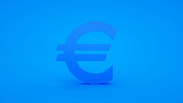 евро символ изолированы на синем фоне. 3d иллюстрация - european union coin european union currency coin front view стоковые фото и изображения