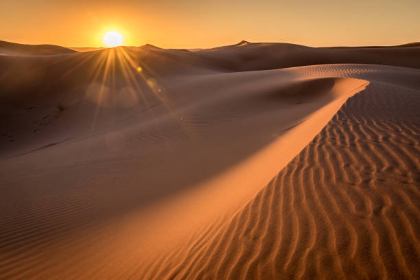 Sunrise over the Sahara Dunes, Merzouga, Morocco stock photo