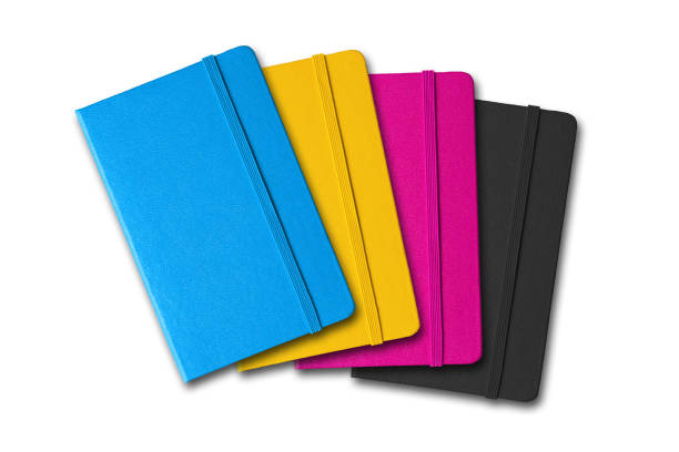 cmyk closed notebooks set - primary colours imagens e fotografias de stock