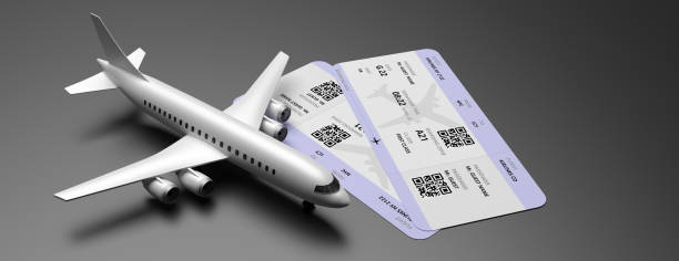 istock Plane and tickets on black color background. 3d illustration 1203194289