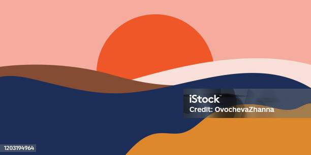 Colorful Background With Landscape Abstract Mountains Abstract Colored Backdrop With Handdrawn Elements Or Curves Creative Vector Illustration Poster Design Stock Illustration - Download Image Now