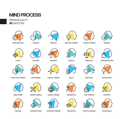 Simple Set of Mind Process Related Spotlight Vector Line Icons. Outline Symbol Collection.