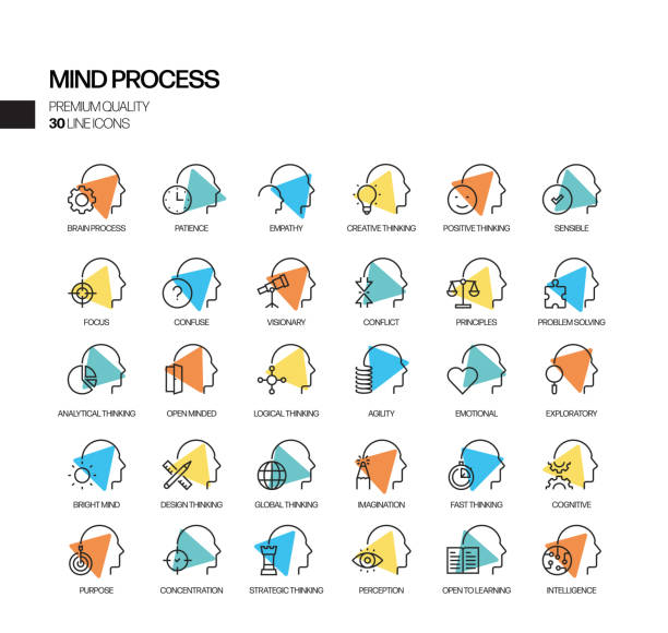 Simple Set of Mind Process Related Spotlight Vector Line Icons. Outline Symbol Collection. Simple Set of Mind Process Related Spotlight Vector Line Icons. Outline Symbol Collection. mental process stock illustrations