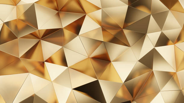 istock Abstract 3d rendering of gold surface. Futuristic background with lines and low poly triangle shape. High resolution 8k. 1203201894