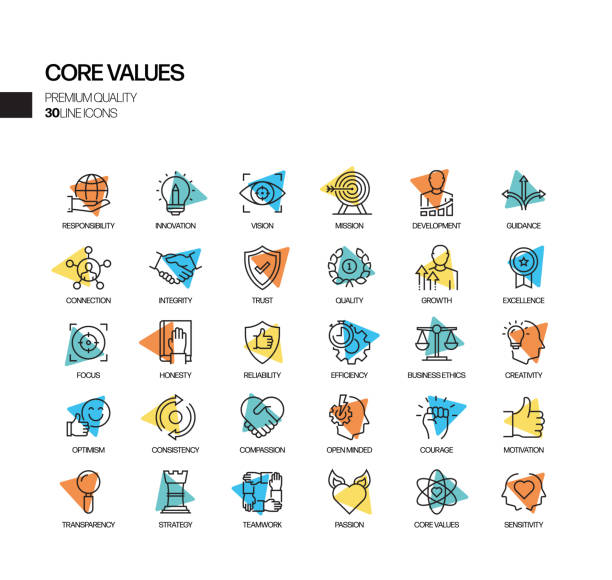 Simple Set of Core Values Related Spotlight Vector Line Icons. Outline Symbol Collection. Simple Set of Core Values Related Spotlight Vector Line Icons. Outline Symbol Collection. morality illustrations stock illustrations