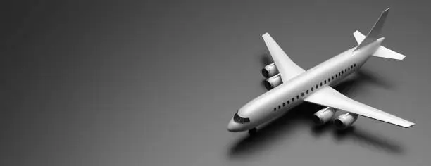 Photo of Airplane model on gray black background. 3d illustration