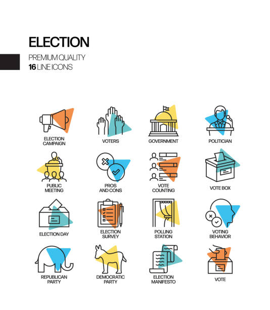 простой набор выборов связанные spotlight вектор линии иконки. коллекция символов очертить - election voting symbol politics stock illustrations