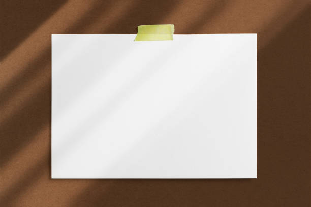 istock Blank paper frame glued with adhesive tape to brown textured wall with soft window shadows adobe as template for graphic designers presentations, portfolios etc. 1203208159