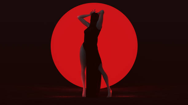 istock Black Vampire Devil Woman Standing with Arms Up in a Dress Abstract Demon Front View 1203208218