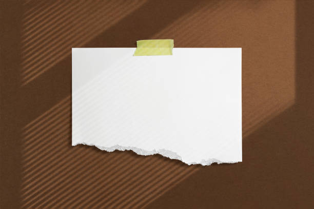 istock Blank torn paper frame glued with adhesive tape to brown textured wall with soft window shadows adobe as template for graphic designers presentations, portfolios etc. 1203208450