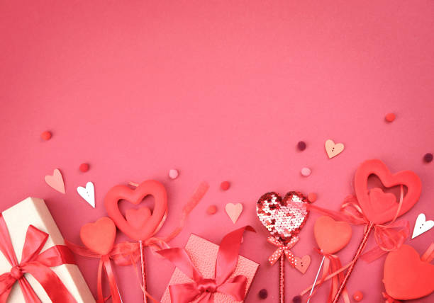 istock Valentines day heart decorated red empty space background.Romantic backdrop,border. 1203210403