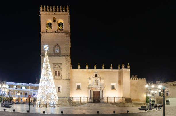 istock Cathedral of Badajoz with lighting Christmas tree 1203211082