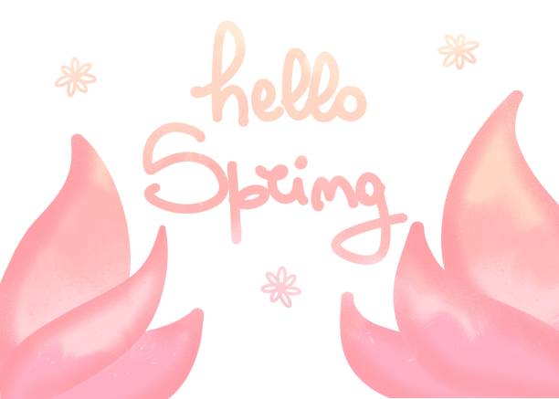 こんにちは春のグラデーションの手は葉と花と背景のイラストを描きました - leaf greeting card love cute点のイラスト素材／クリップアート素材／マンガ素材／アイコン素材