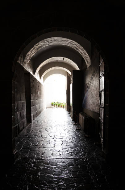 istock Open door at the end of the stone corridor (Cusco, Peru) 1203218714