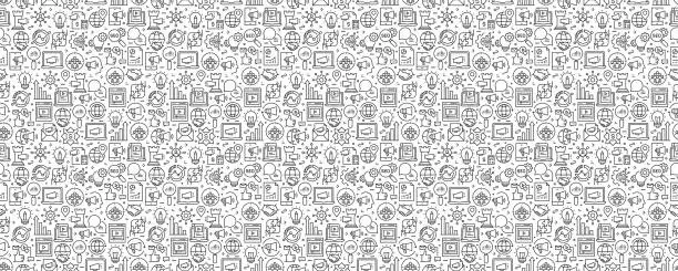 Vector illustration of Marketing Concept Seamless Pattern and Background with Line Icons