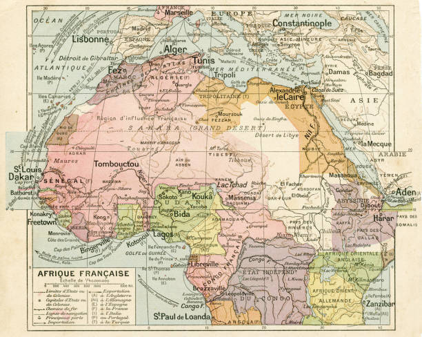 карта французской африки 1887 - senegal stock illustrations