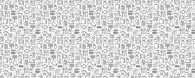 Barbecue and Grill Related Seamless Pattern and Background with Line Icons