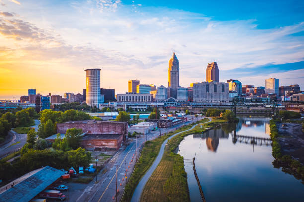 Sunset in Cleveland, United States Sunset in Cleveland, United States cleveland ohio stock pictures, royalty-free photos & images