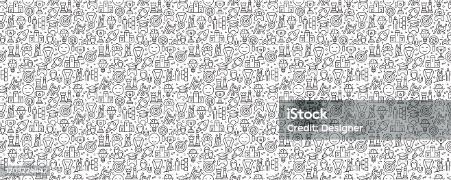 istock Gamification Related Seamless Pattern and Background with Line Icons 1203224442