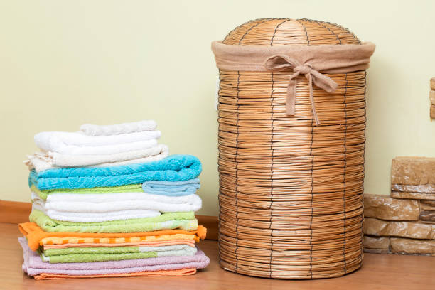 istock Basket for laundry in the bathroom. 1203226008