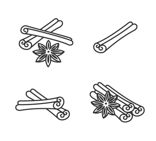 stockillustraties, clipart, cartoons en iconen met kaneelset. collectie icoon kaneel. vector - kaneel