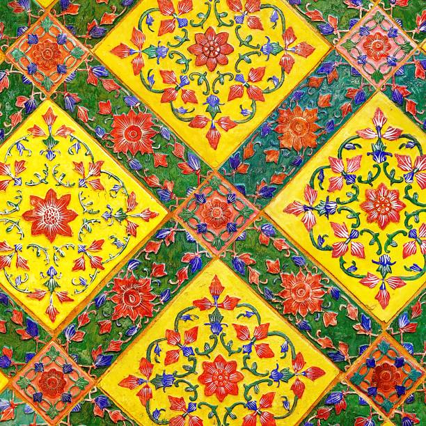 istock Old wall ceramic tiles patterns handcraft from thailand temple wall public 1203231799