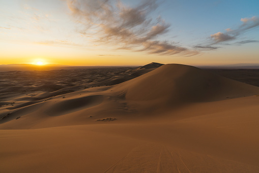 Scenic view of Gobi desert at sunset, Mongolia