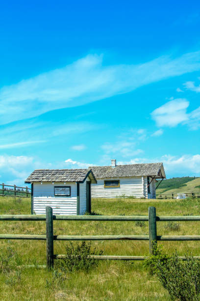 historic mcdougall church, morley, alberta, kanada - steeple outdoors vertical alberta stock-fotos und bilder