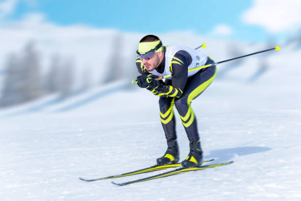 istock Cross-country skiier in downhill position 1203232634