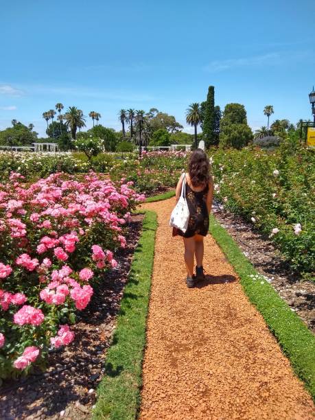 Girl at El Rosedal de Palermo (Rose Garden), Buenos Aires, Argentina stock photo