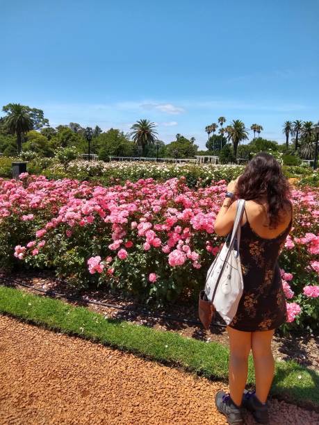 Girl at El Rosedal de Palermo (Rose Garden), Buenos Aires, Argentina stock photo