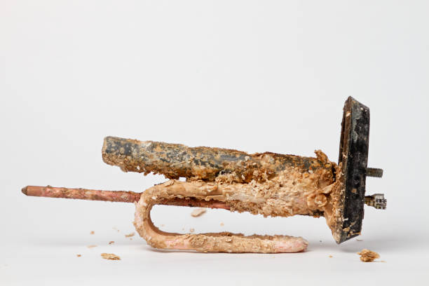 istock Old heating element for heating water in domestic water heaters and boilers on white background. Copy space 1203233791