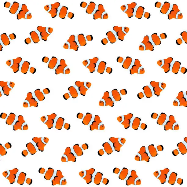 Vector illustration of Fishes pattern design in vector. Sea animals pattern. Poisson clown fish pattern. Fishes background