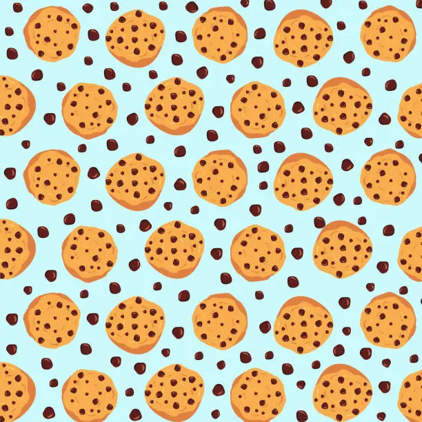 Vector illustration of Chocolate chip cokies pattern design. Bake pattern design